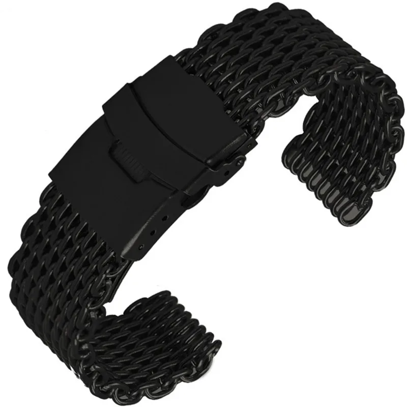 24mm Long Pattern 20 мм Акулья сетка из нержавеющей стали ремешок для часов складная застежка ремешок для часов(короткий узор серебро - Цвет ремешка: 24mm Long Pattern