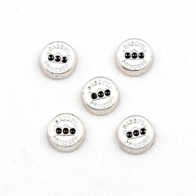 

Daddy's Princess Floating Charms White Enamel Round Locket Charms For Living Glass Floating Locket 30pcs