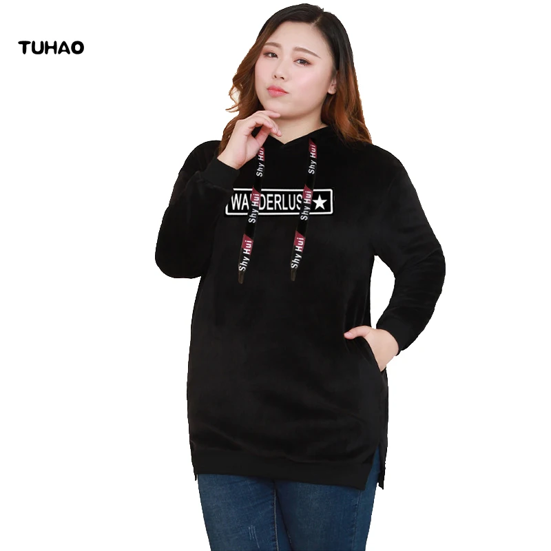 

TUHAO Plus Size 10XL 8XL 6XL Women's Hoodies Swirtshirts Black Long Sleeve Thick Pullovers Sweatshirts Hoodies Womens MSFS