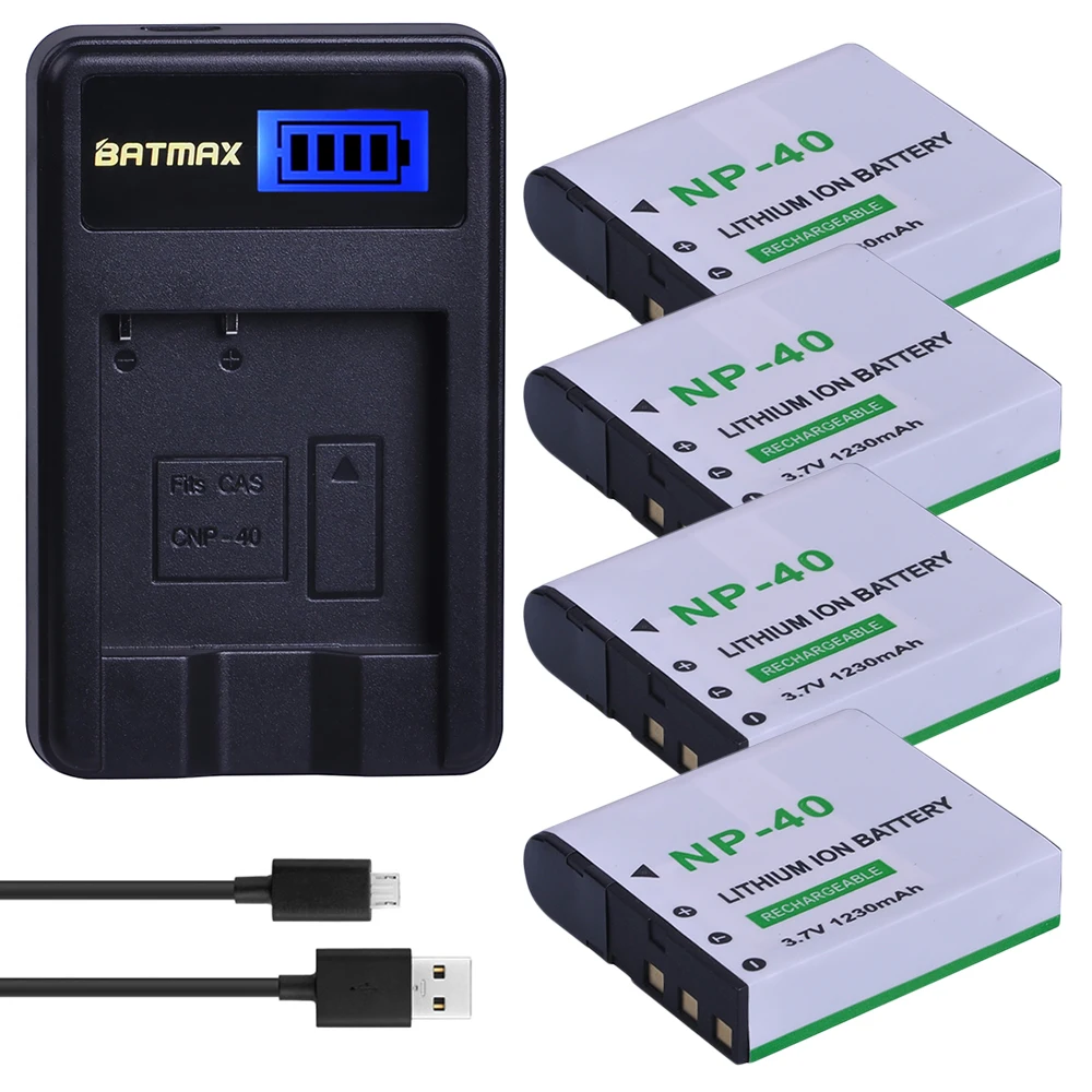 

4PCS 1230mAh NP-40 NP40 Camera Battery +LCD USB Charger for Casio EX-Z400 FC100 FC150 FC160S P505 P600 P700 Z300 Z600 EX-Z850