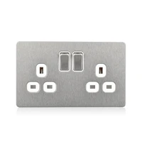 satin socket ultimate 13a uk standard socket screwless flat plate 13a switched double socket stainless steel white insert
