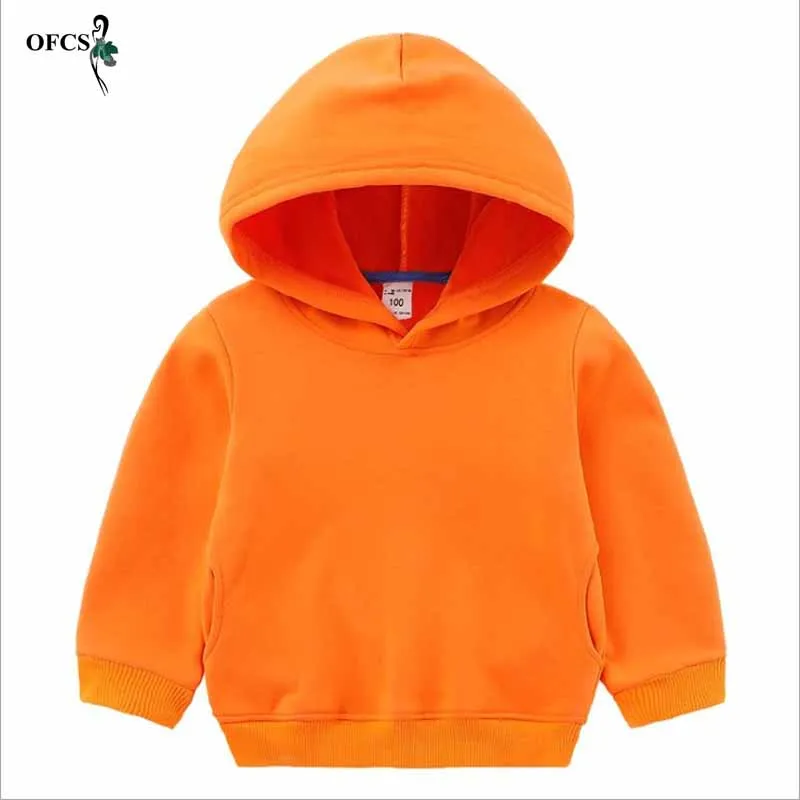 Orange Зимние модные спортивные толстовки для мальчиков и девочек однотонная теплая флисовая толстовка детская одежда пальто для маленьких детей, куртка, одежда 90-150 - Цвет: Orange