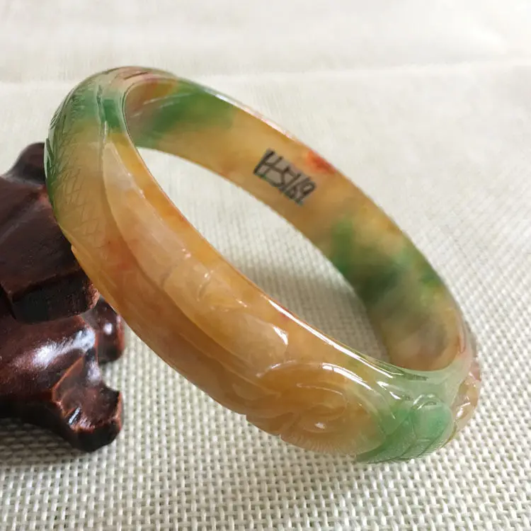 Wyan A 5169 винтажный Китайский резной коричневый зеленый k браслет 58 мм|bangle bracelet|vintage