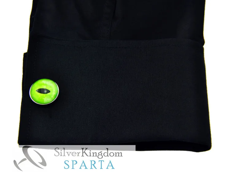 Мужские Запонки с зеленым драконом SPARTA покрытые белым золотом + бесплатная