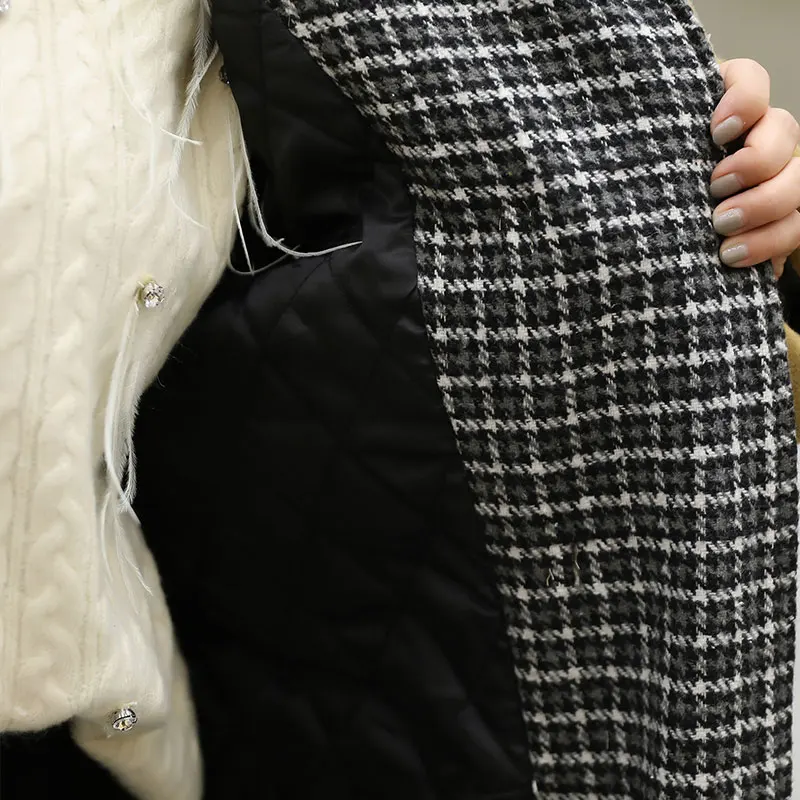 Женское шерстяное пальто с роговыми пуговицами Свободное длинное капюшоном в