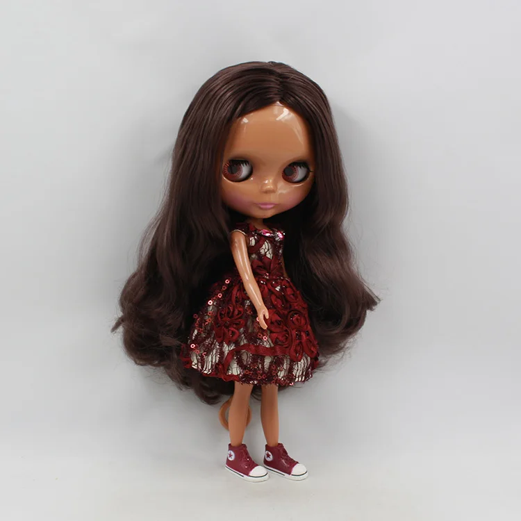 Кукла b8 Nude Blyth темно-коричневые волосы Заводская кукла из черной кожи модная