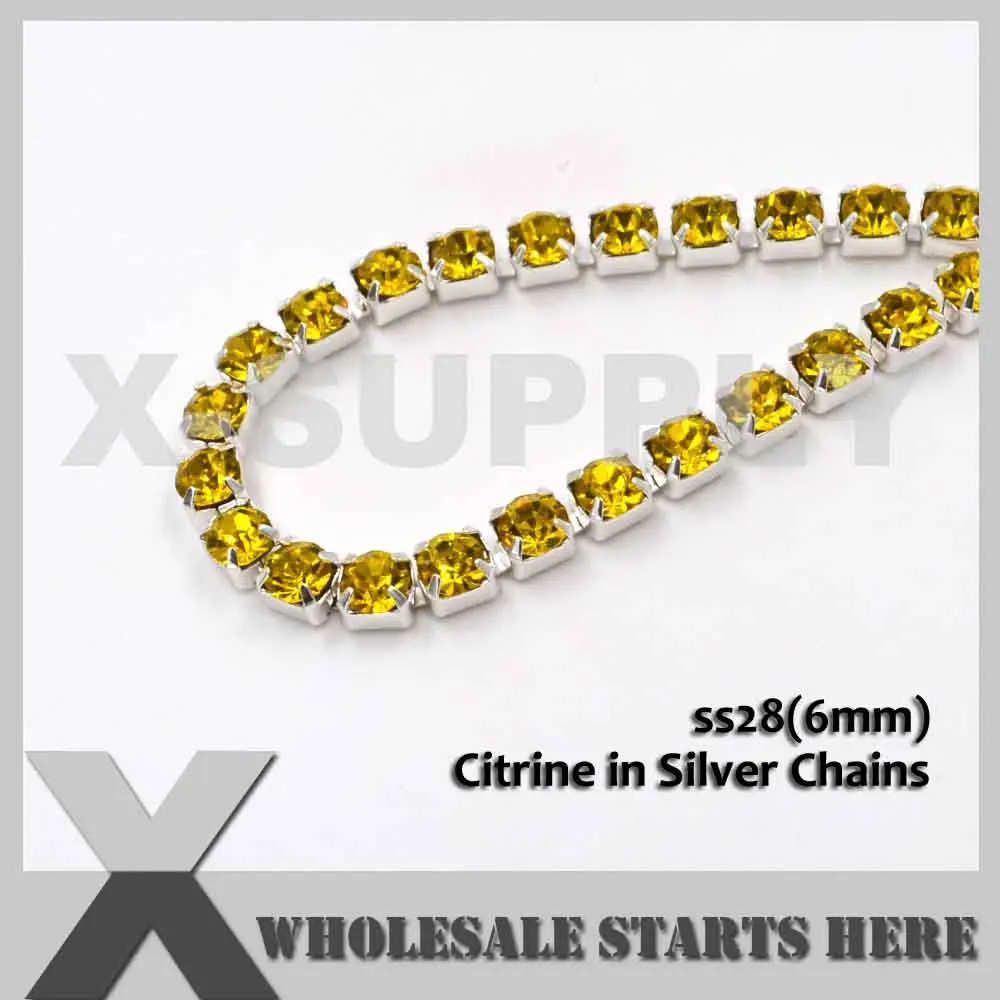 Citrine P1 SS28(6 мм) Серебряный плотный Кубок из горного хрусталя цепи, используется для свадеб, обуви, украшения одежды - Цвет: Citrine