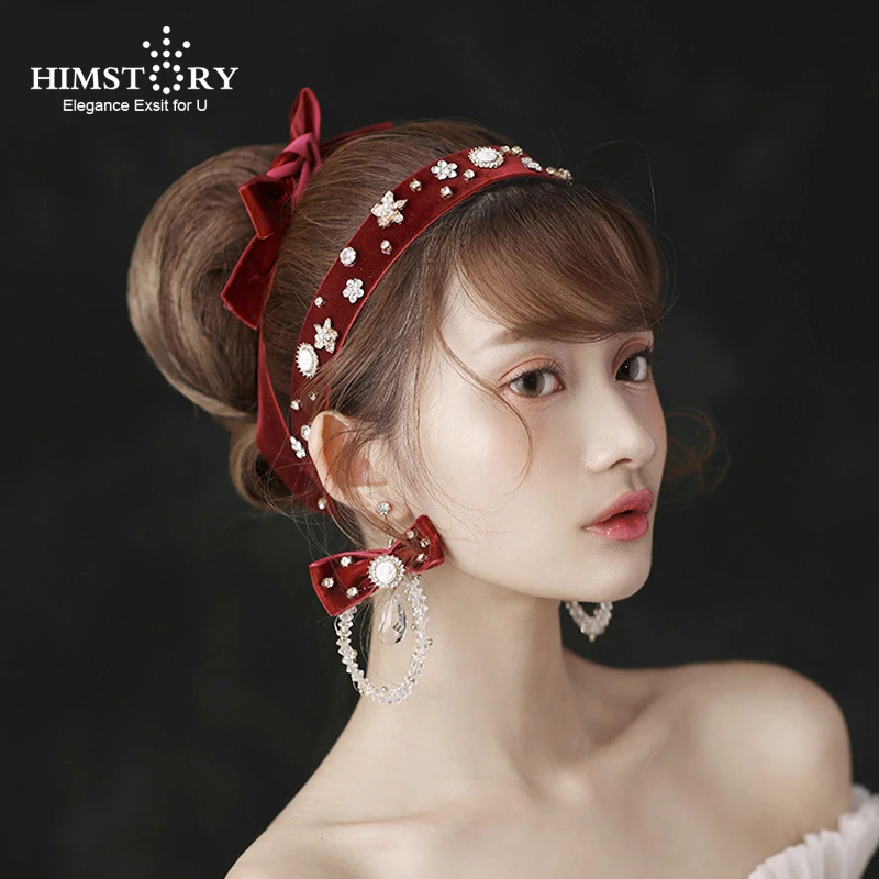 

Himstory Vintage Red Hairband Hair Accessories Handmade Crystal Rhinestones Wedding Dress Bridal Hairwear Wedding Headpiece