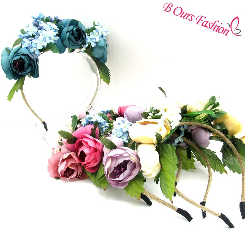 

new fashion fabric flower with leaves around the head fashion hair accessories with straw band beach hair accessories