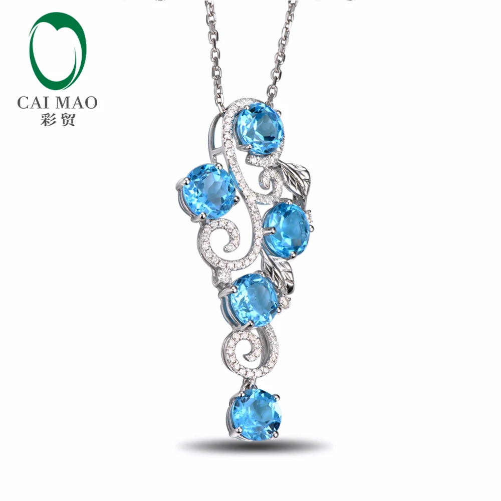 14k белый золотой Природный Безупречный голубой топаз алмазный кулон|topaz diamond