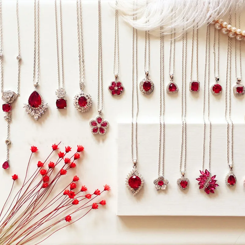 Женское ожерелье с подвеской из серебра 925 пробы винтажная цепочка красным