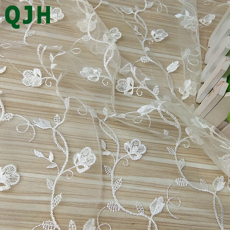 QJH 1 ярд 120 см ширина элегантные мягкие белые цветы шелковые ткани в африканском