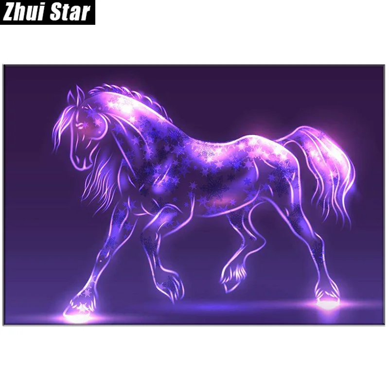 

Zhui Star 5D алмазная живопись «сделай сам», вышивка «фиолетовая лошадь», полноразмерная Алмазная вышивка крестиком, стразы, мозаика, Декор, пода...