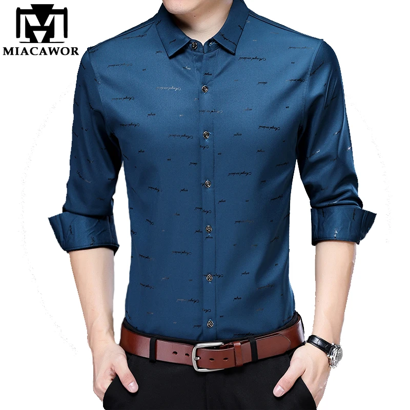 

Мужская Повседневная рубашка MIACAWOR размера плюс 4XL, приталенная рубашка Camisa Masculina с длинным рукавом, Мужская осенняя одежда C528