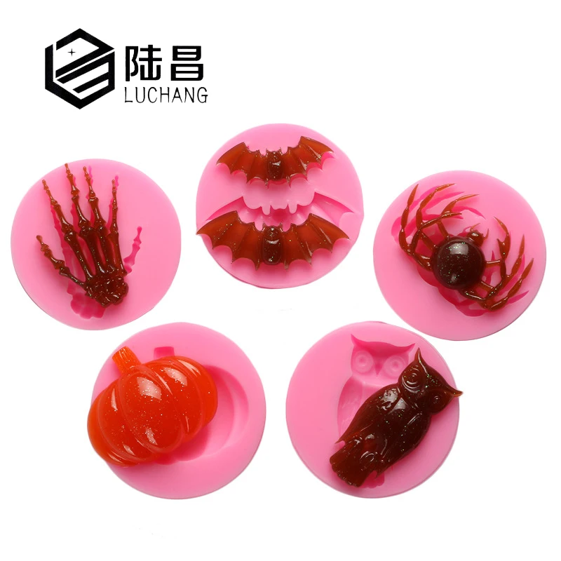 Halloween Fondant Cream Chocolate Silicone Molds Hand Skeleton Spider Bats Pumpkin Owls Clay Kitchen Baking Cupcake Tools | Дом и сад