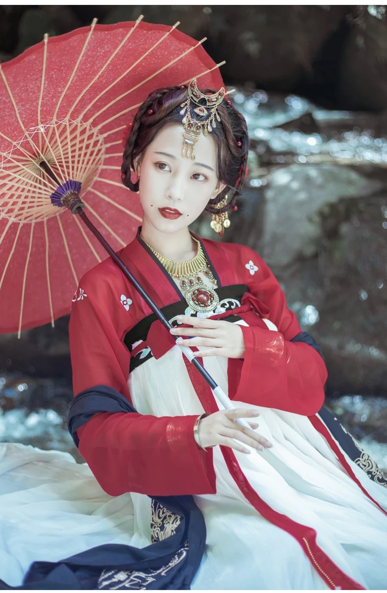 Hanfu платье женщины/дамы элегантный красный Hanfu одежда китайские традиционные костюмы древний Китай Народная танцевальная юбка DQL349