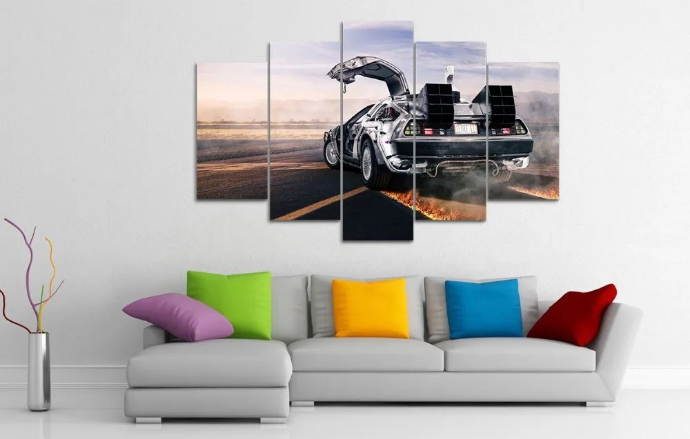 HD Print 5 кусков холста с изображением Delorean future печать картины современный декор дома гостиная.