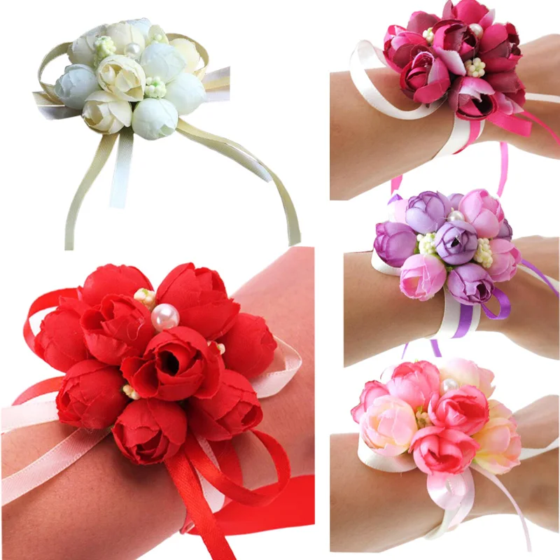 1 шт. искусственная Роза для подружки невесты 4 цвета|rose wrist corsages|flowers artificialwrist corsage |