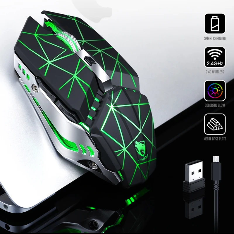 Беспроводная мышь, Usb, оптическая, 2,4 ГГц, литиевая батарея, перезаряжаемый светодиодный, с подсветкой, 1600 dpi, механические игровые металлические Мыши для ПК, ноутбука