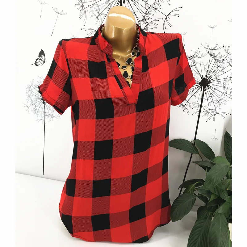 Short-Red Модная летняя популярная женская блузка, рубашка, топы, рубашки размера плюс 4XL 5XL, сетчатые нарукавники с принтом, свободные топы футболки Блузы, женская повседневная одежда - Цвет: Short-Red