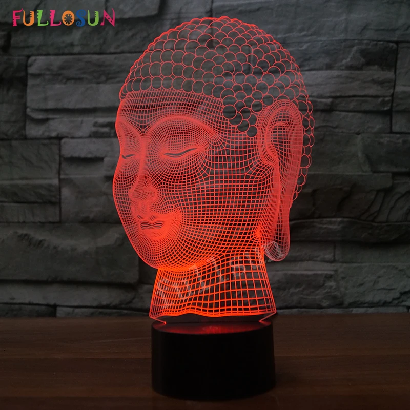 3D лампа Будды визуальный ночник USB LED 7 цветов Настольная для сна дома деко Ночная