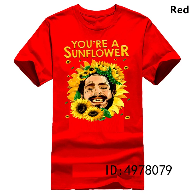 Вы Подсолнух пост Malone американский рэппер футболка черный Размер summer летняя новая Мужская хлопковая футболка Топ тройник - Цвет: Красный