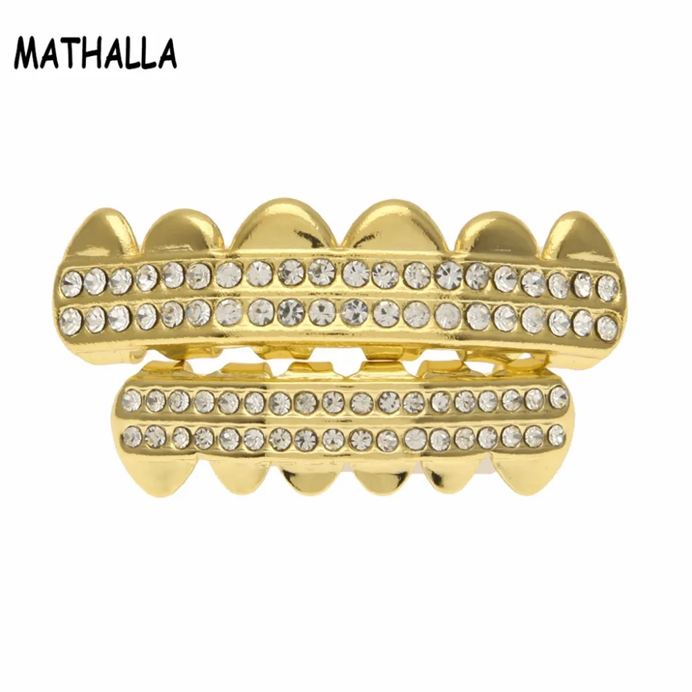 

MATHALLA Hiphop Grillz Gold Rose Grill Micro-Inlaid Zircon Top and Bottom Two Rows of Teeth Party Jewelry Women's Jewelry