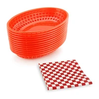 12pcs plastic oval food serving basket and 24pcs burger wrapping paper french fries basket plastic picnic plate bread paper