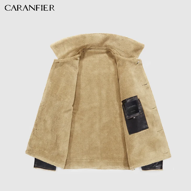 CARANFIER мужская кожаная куртка из ПУ деловая повседневная толстая теплая широкая