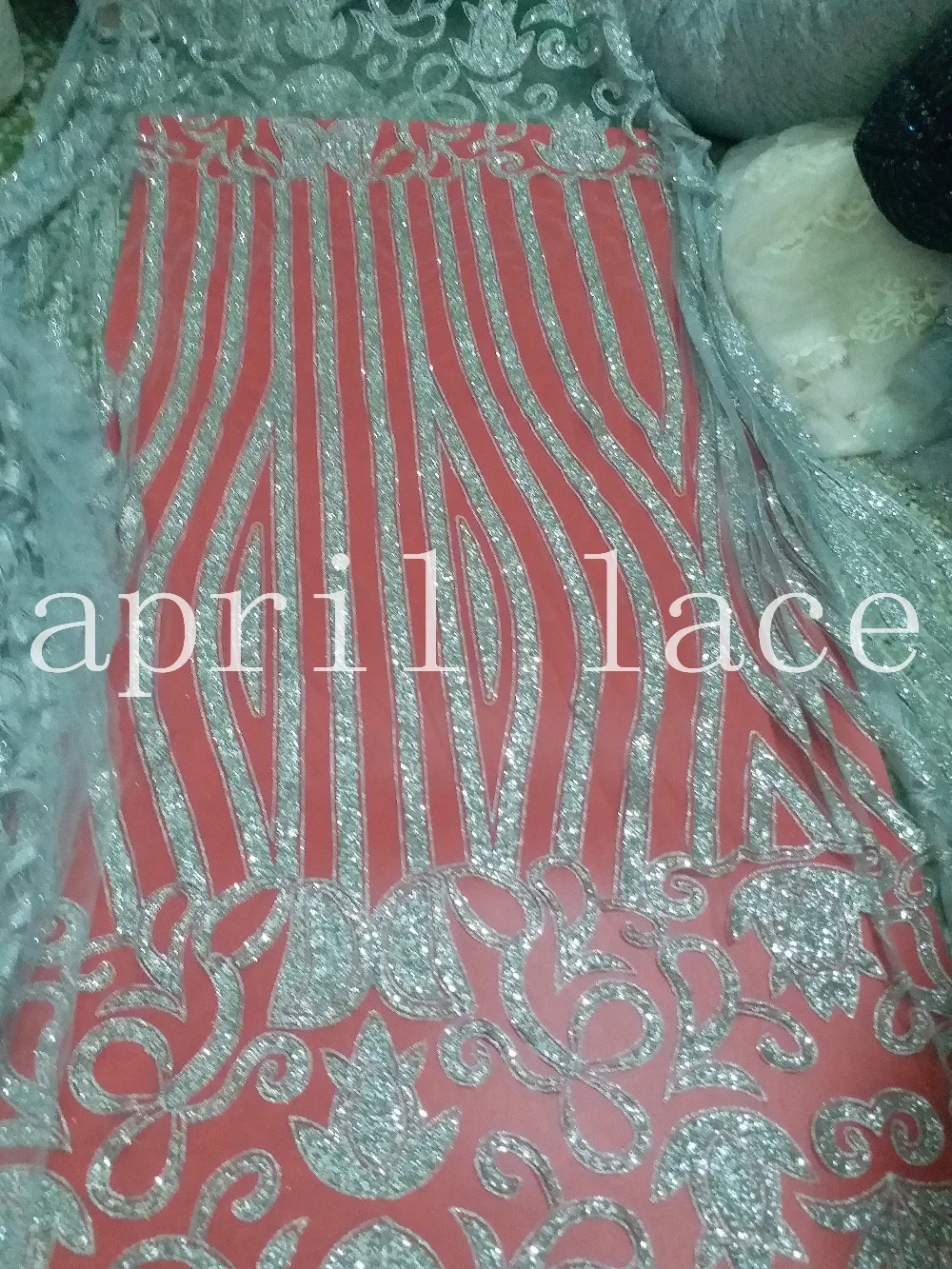 Hh022 Серебряная блестящая сетчатая Тюлевая кружевная ткань для пилы/вечернего