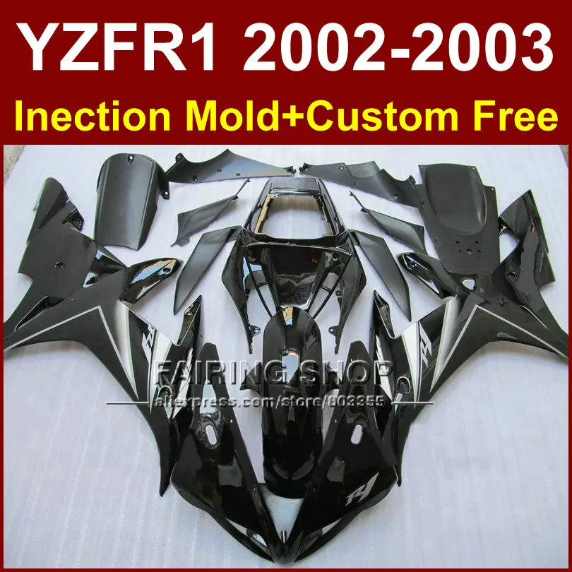 Глянцевый черный обтекатель на заказ для кузова YAMAHA YZF1000 02 03 YZF R1 2002 2003 yzf r1