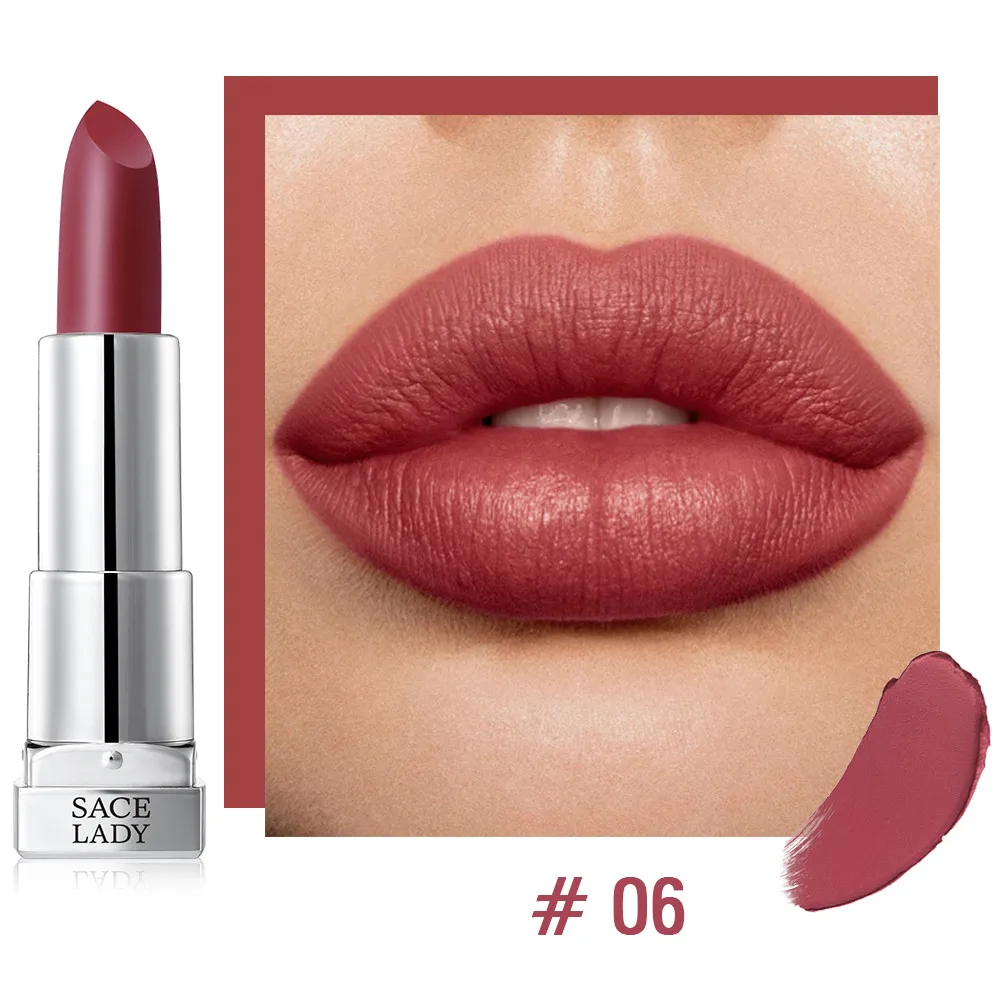 06 SACE LADY Silky Matte Lipstick Makeup Waterproof 9 Colors Pigmented Lip Stick Long-lasting Lips Make Up Nude Beauty Cosmetics - Цвет: 06