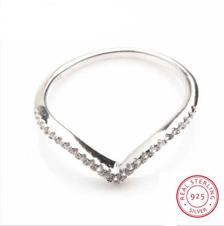 

Top Selling Handmade Luxury Jewelry Pure 100% 925 Sterling Silver 5A White Cubic Zirconia Women Wedding "V" Ring Gift Never Fade