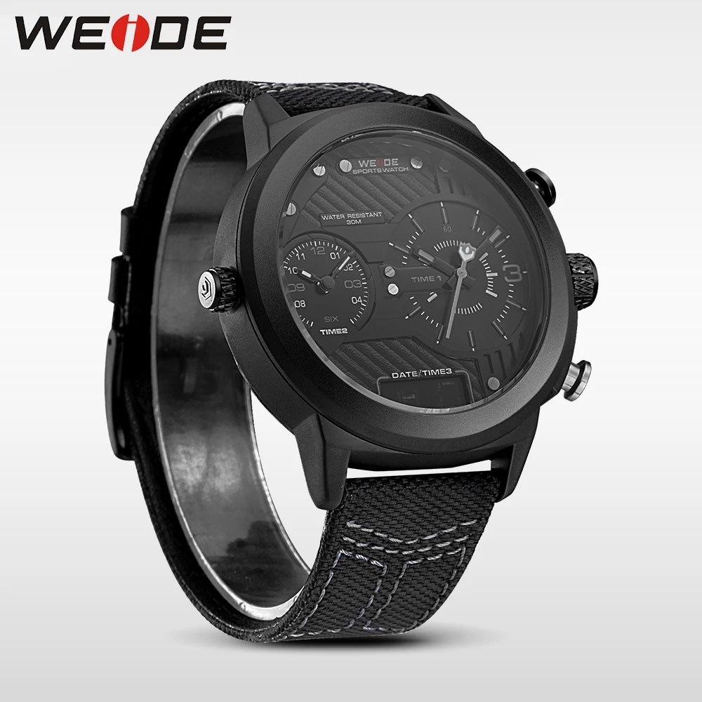 WEIDE ЖК-дисплей цифровой Спорт черный большой циферблат Multi-time zone карманные часы кварцевые Элитный бренд Аналоговый часы с нейлоновым ремнем коробка