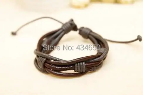 Free shipping!!!Cowhide Bracelet 2014 Fashion with Wax Cord &amp Leather adjustable mixed colors nickel lead cadmium free | Украшения и