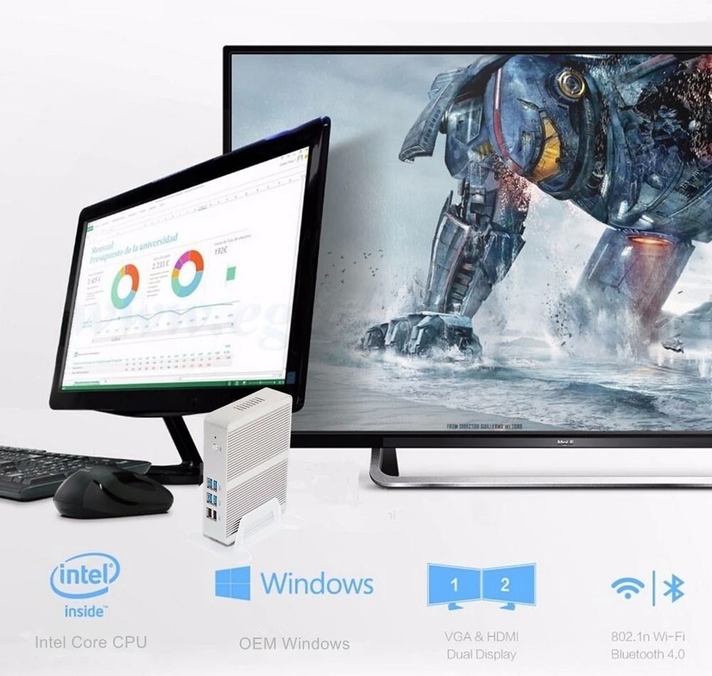 EGLOBAL Intel i7 5500U 5550U безвентиляторный мини ПК Windows 10 Linux Barebone микро настольный компьютер HD 4K Minipc tv Box макс 8 Гб ram