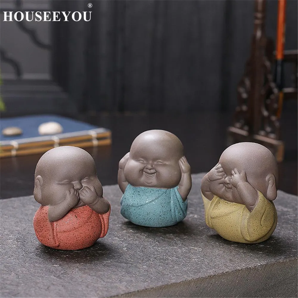 3pcs a set Мини декоративные керамические статуи Будды фигурки "Маленькие монахи" предметы интерьера керамические монахи скульптуры буддийские фигурки домашние ремесла - Цвет: 3pcs a set