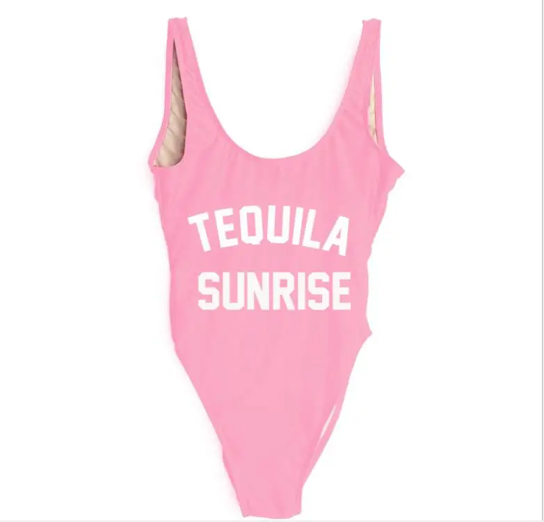 TEQUILA SUNRISE Funny Letters Women Swim suit Sexy Low Back High Cut Swimwear Bathing Beachwear Swimsuits One Piece Bodysuit | Спорт и