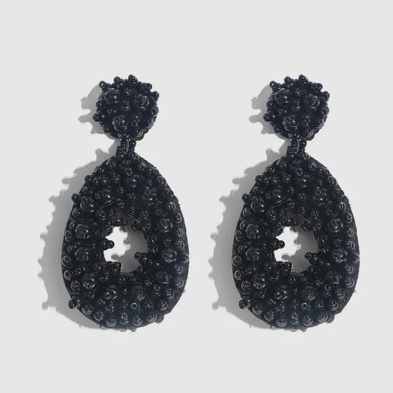 JUST FEEL черная подвеска Za серьги ручной работы из смолы Цветочные бусины-кристаллы массивные свадебные серьги вечерние висячие серьги - Окраска металла: E0867BK