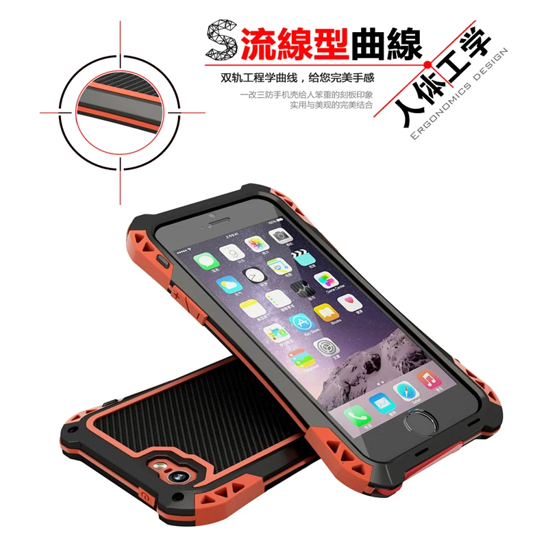 Waterproof Shockproof Metal Aluminum Gorilla Glass Carbon Fiber Element Cover Case For iPhone 6 4.7&quot/6 plus 5.5&quot R-just |