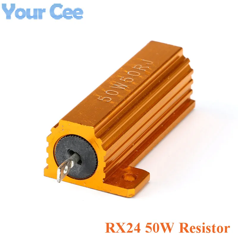 Алюминиевый золотистый резистор с металлическим корпусом мощностью 50 Вт 2 шт. RX24 - Фото №1