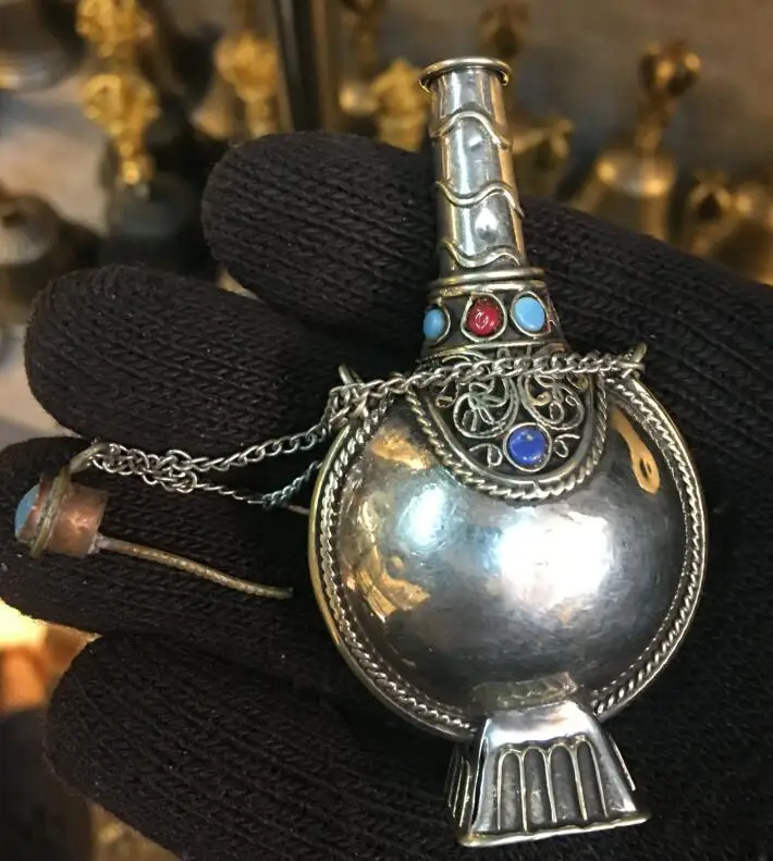 Тибетская Серебряная бронзовая Металлическая Статуя мозаика коралловый