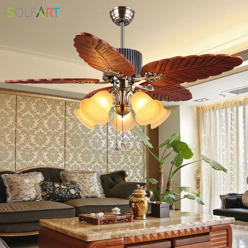 SOLFART деревянный потолочный вентилятор с стеклянный светильник люстры старинные