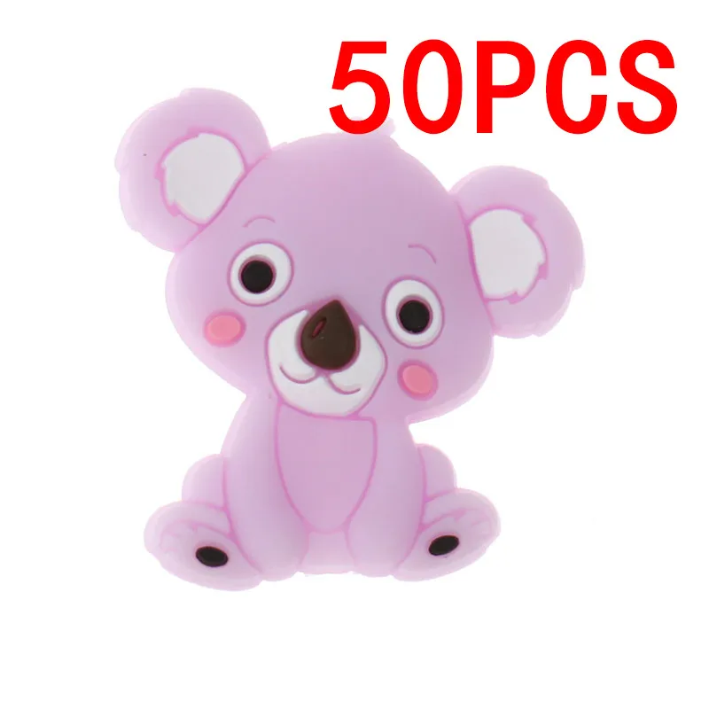 Koala lilac 50 шт Единорог жемчужные бусы силиконовые бусины-прорезыватели игрушки ребенок Diy животного грызунов комплект Еда Класс силиконовый Прорезыватель для зубов шарик-грызунок силиконовые бусины - Цвет: Koala lilac