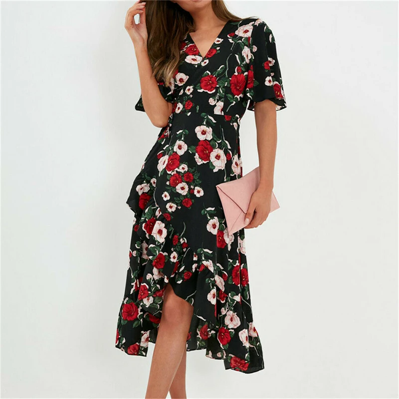 Модные женские летние сарафаны с цветочным рисунком элегантное платье миди