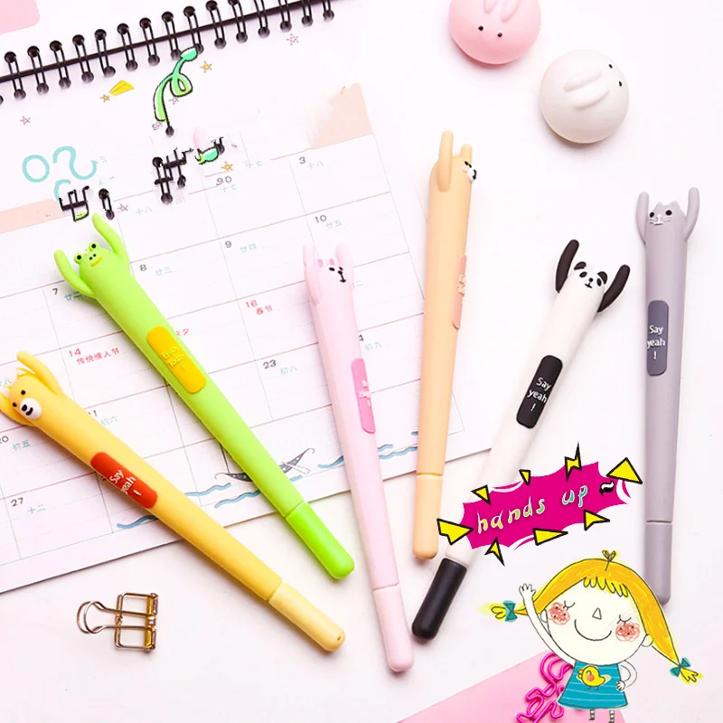 6 шт Be happy мультфильм гелевая ручка Kawaii лягушка медведь кошка кролик 0,5 мм шариковая черная ручка мультфильм подарок, школьные принадлежности FB529