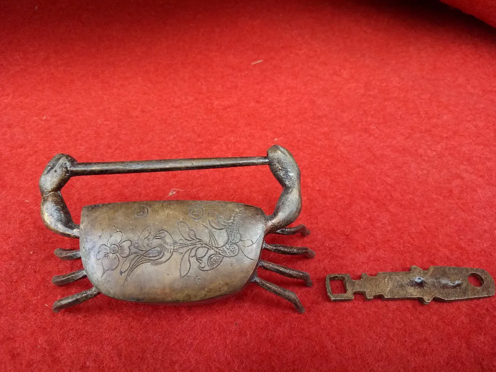 Китайский старинный арт старый медный дверной замок-краб | Дом и сад