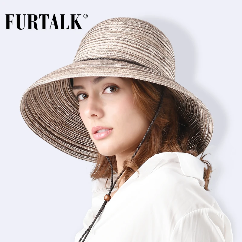 FURTALK Солнцезащитная шляпа для женщин соломенная Панама Летняя Девочек Пляжные