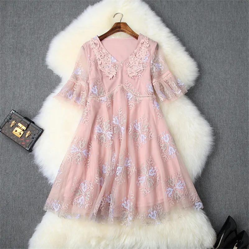 Брендовое Новое дизайнерское женское летнее платье 2019 модное с расклешенными