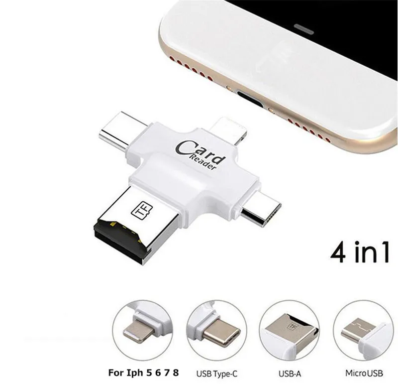 Считыватель карт памяти 4 в 1 Type c/8 pin/Micro USB/USB 2 0 Micro SD для Android Ipad/iphone 7plus 6s5s OTG